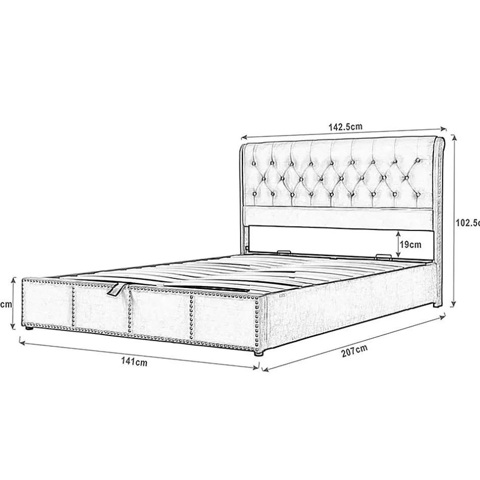 Blackcolors Lit Double 140x200cm Coton-Lin Hydraulique Rangement Rivets