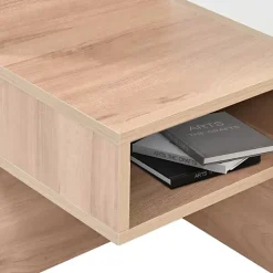 ModernLuxe Lit double 140x200cm en bois - avec 2 chevets et 2 tiroirs - 2 liseuses avec prise USB - Blanc + Naturel (matelas non inclus) New