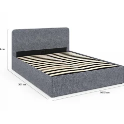 Nature Pro Lit Double 140x190cm en Tissu Gris Anthracite avec Coffre + Sommier