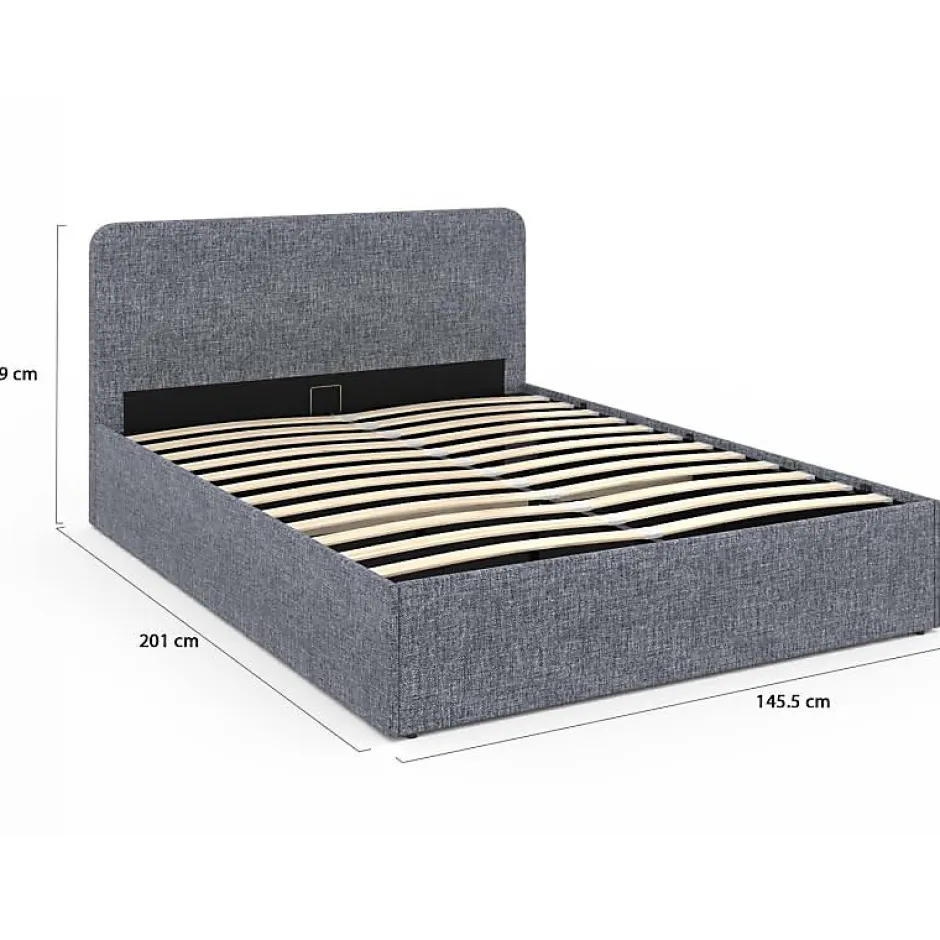 Nature Pro Lit Double 140x190cm en Tissu Gris Anthracite avec Coffre + Sommier