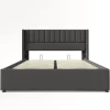 Blackcolors Lit Double 160x200cm Hydraulique Rangement Lin Gris