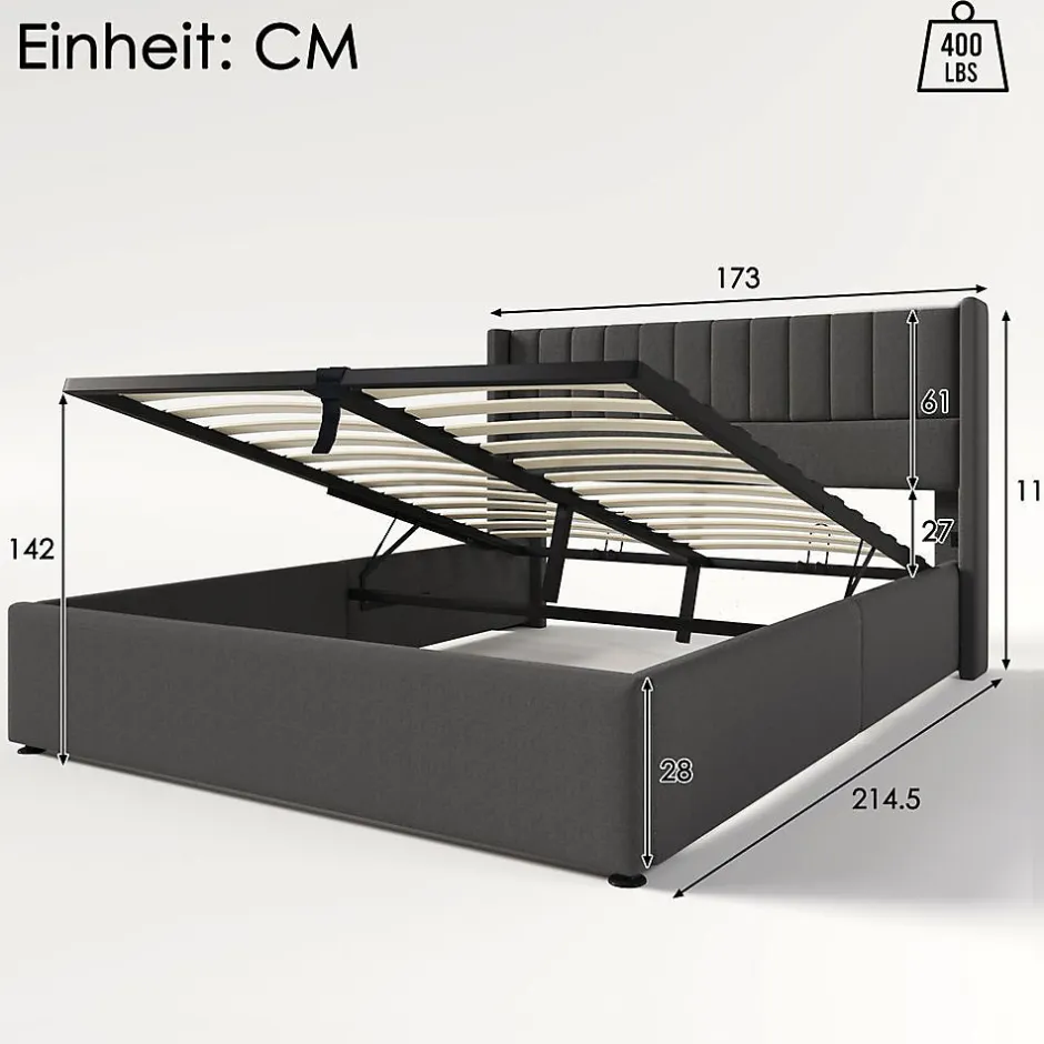 Blackcolors Lit Double 160x200cm Hydraulique Rangement Lin Gris