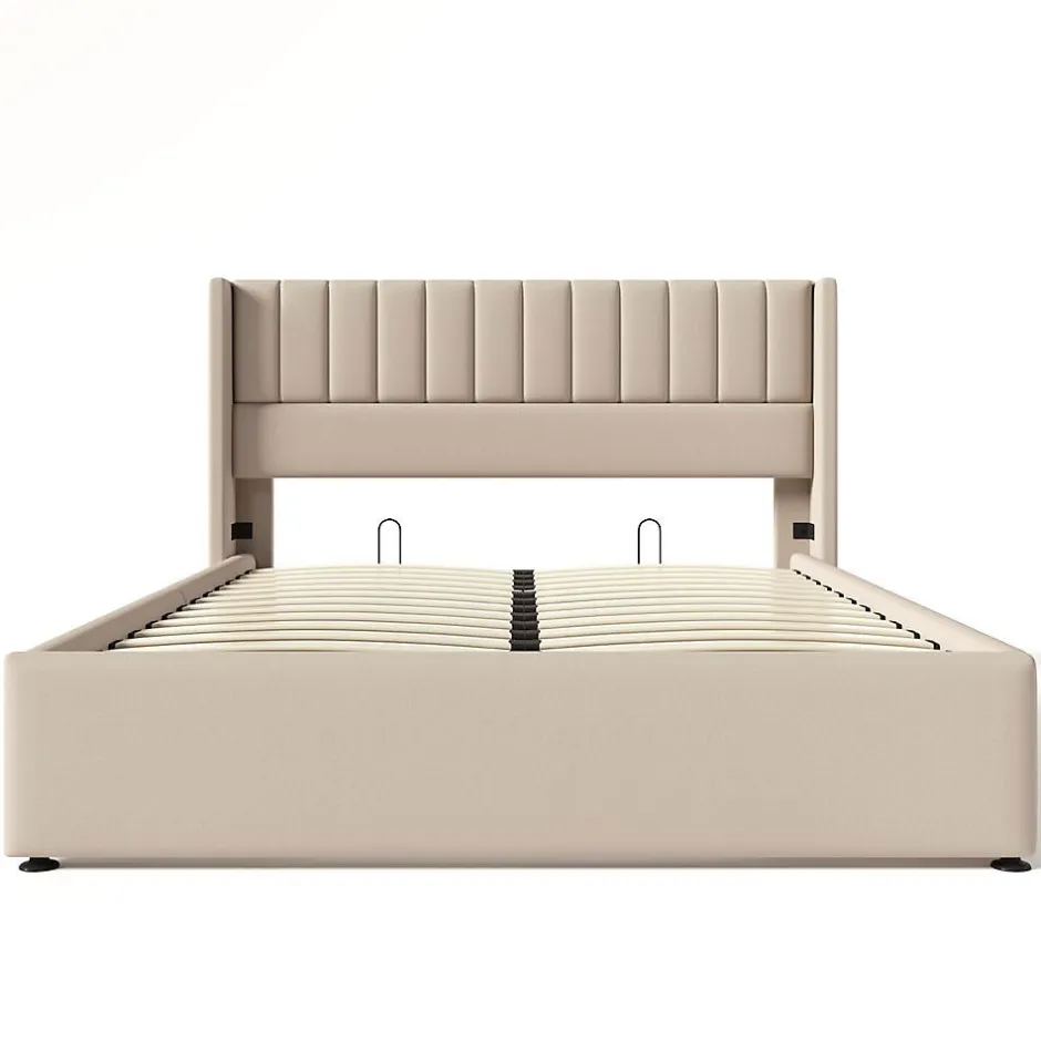 Blackcolors Lit Double 140x200cm Rembourré Hydraulique Lin Beige