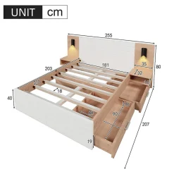 Blackcolors Lit Double 180X200Cm Usb Chevet Chêne Blanc Best