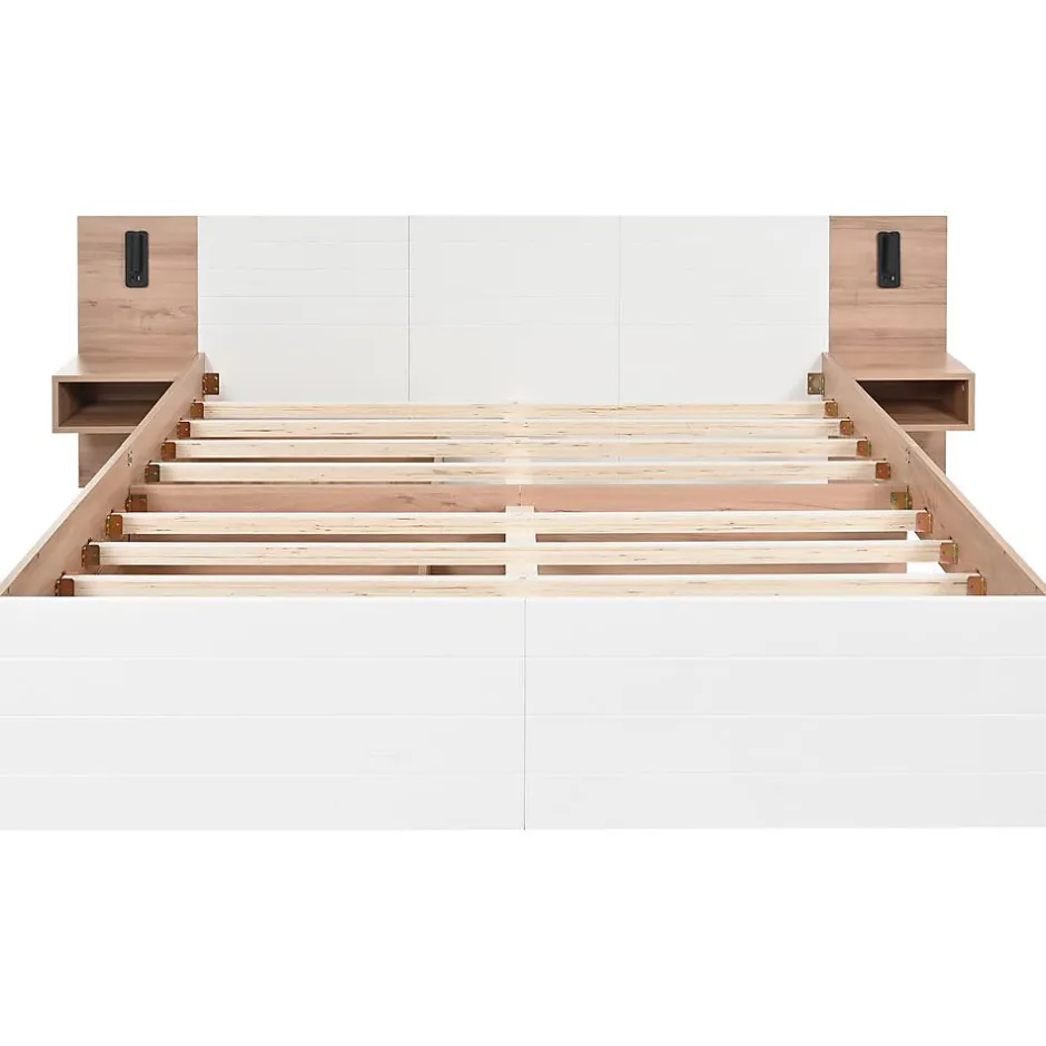 Blackcolors Lit Double 180X200Cm Usb Chevet Chêne Blanc Best