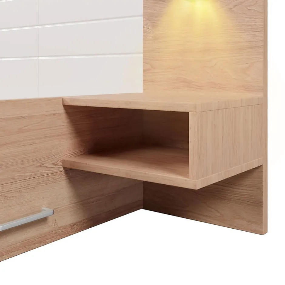 Blackcolors Lit Double 180X200Cm Usb Chevet Chêne Blanc Best