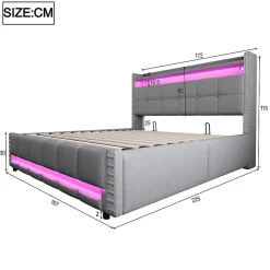 Blackcolors Lit Double 160X200Cm Usb Led Hydraulique Lin