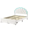 Generique Lit double 140x200,lit double capitonné,2 tiroirs en bout de lit,tête de lit pétale,LED réglable,velours,blanc Best