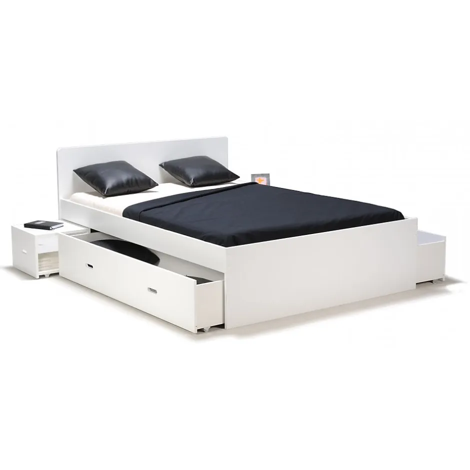 Weber Industries Lit double ZENIA 160x200 + 2 chevets + 2 tiroirs / Blanc