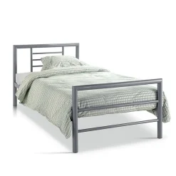Meublorama Lit ECHO Lit simple 90x200 cm gris métal avec sommier inclus
