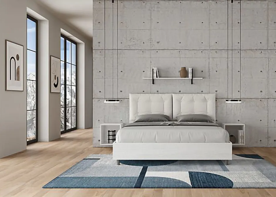 Ityhome Lit Egos Annalisa avec sommier 160x200 et coussins simili cuir blanc Sale