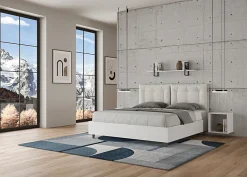 Ityhome Lit Egos Annalisa avec sommier 160x200 et coussins simili cuir blanc Sale