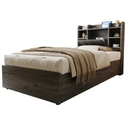 Redom Lit en bois 90 par 200 cm lit hydraulique tête avec rangement ports USB et Type C lit simple couleur gris sans matelas
