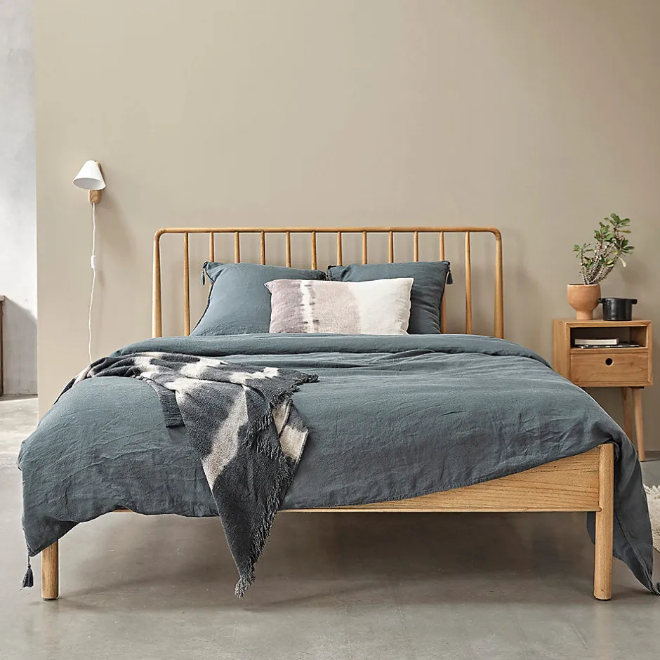 Berah Getah Lit en bois massif 160 cm avec sommier