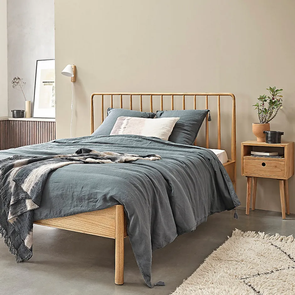 Berah Getah Lit en bois massif 160 cm avec sommier