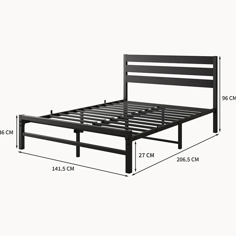 Okwish Lit en Métal Noir 140x200 cm - Lit Robuste et Moderne pour Chambre Ado - Sans Matelas - Cadre Métal