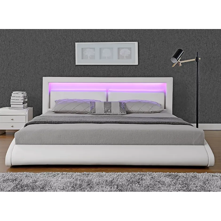 Concept Usine Lit en simili Blanc avec LED intégrées - 160x200cm - BRIXTON
