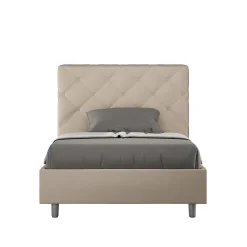 Ityhome Lit en simili cuir gris tourterelle Priya avec sommier tapissé 120x190
