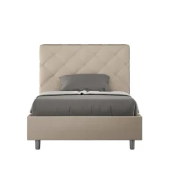 Ityhome Lit en simili cuir gris tourterelle Priya avec sommier tapissé 120x190