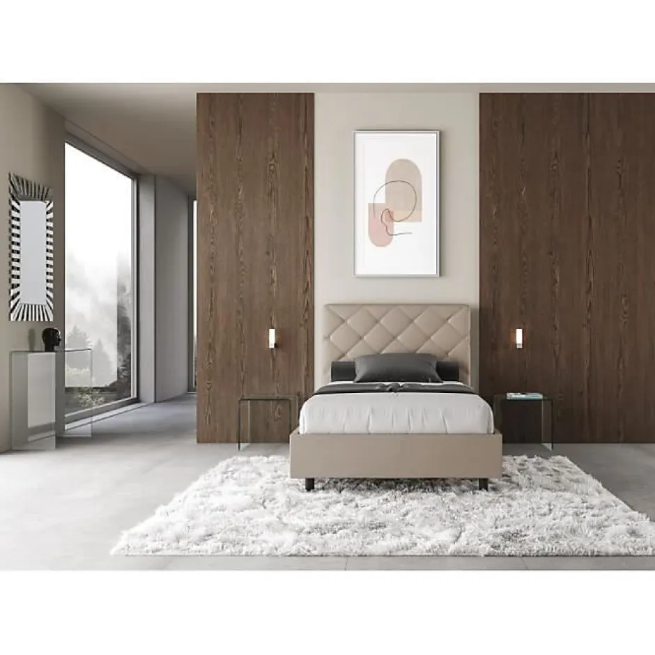 Ityhome Lit en simili cuir gris tourterelle Priya avec sommier tapissé 120x190
