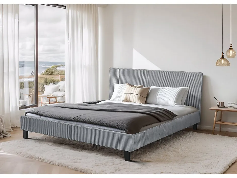 Habitat Et Jardin Lit en Velours Cotelé "Ambre" 140 x 190 Gris