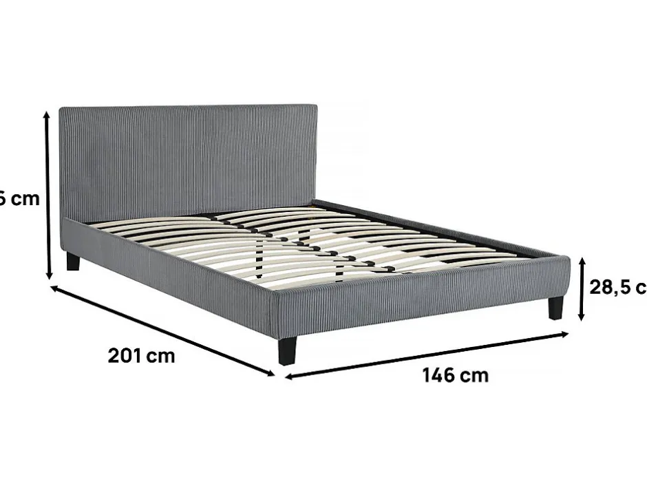 Habitat Et Jardin Lit en Velours Cotelé "Ambre" 140 x 190 Gris