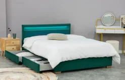 Concept Usine Lit en velours vert avec rangements et LED intégrées 140x190 cm - ENFIELD Outlet