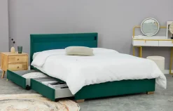 Concept Usine Lit en velours vert avec rangements et LED intégrées 140x190 cm - ENFIELD Outlet