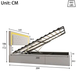 Simple Life Lit en velours 140x200 cm avec rangements - Avec LED et sommier à lattes - Lit double avec rangements - Beige