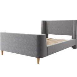 Generique Lit Enfant - Lit Simple avec Design Traîneau et Revêtement Velours Motif Espace - Structure Métal et Bois Gris - 90 x 200 cm Clearance