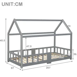 Enfant Okwish Lit enfant 90 x 200 cm - Lit Cabane avec Tablette et Tableau - Bois de Pin - Sans Matelas - Gris