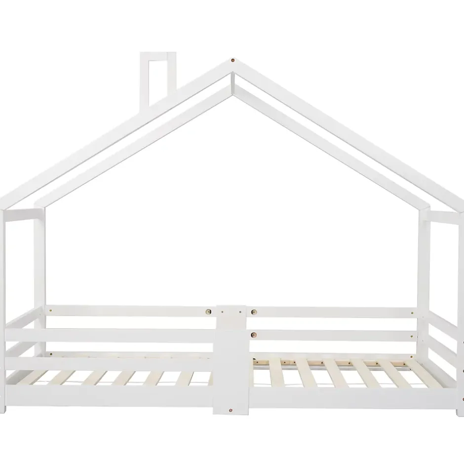 Okwish Lit enfant 90 x 200 cm - Lit Cabane avec Cheminée Antichute - Bois de Pin - Sans Matelas - Blanc Best
