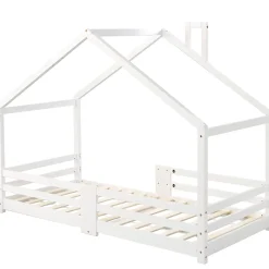 Okwish Lit enfant 90 x 200 cm - Lit Cabane avec Cheminée Antichute - Bois de Pin - Sans Matelas - Blanc Best