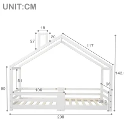 Okwish Lit enfant 90 x 200 cm - Lit Cabane avec Cheminée Antichute - Bois de Pin - Sans Matelas - Blanc Best