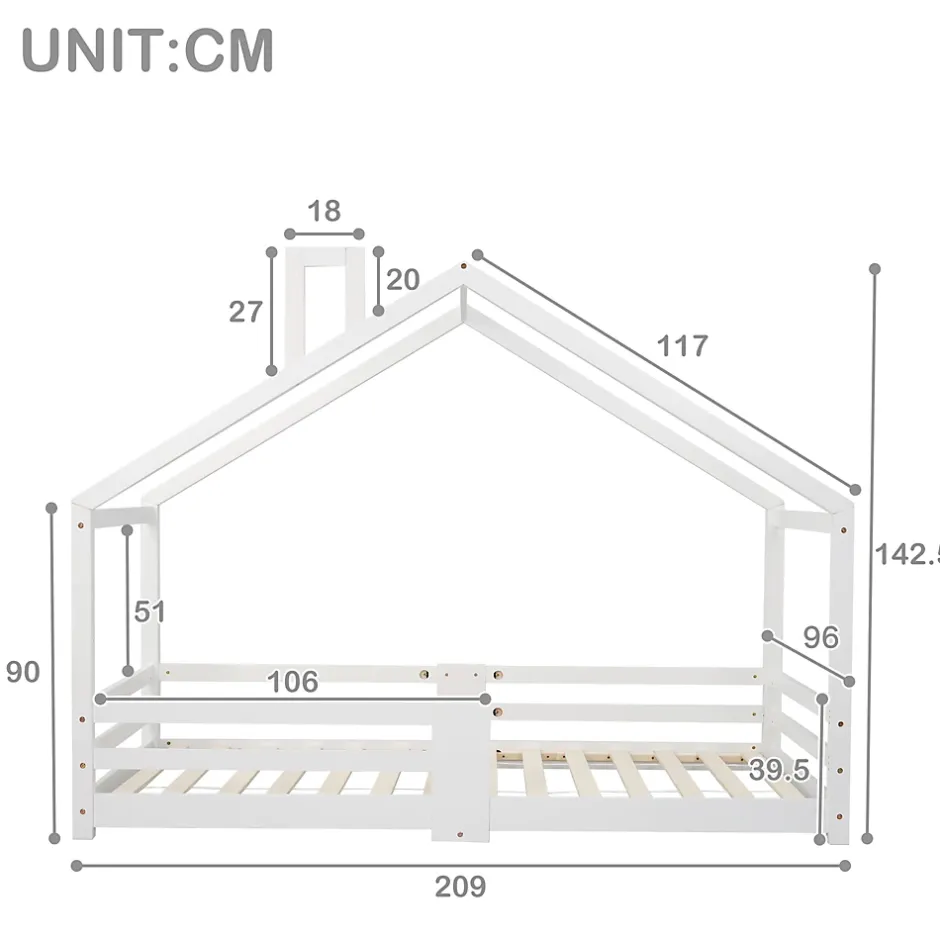 Okwish Lit enfant 90 x 200 cm - Lit Cabane avec Cheminée Antichute - Bois de Pin - Sans Matelas - Blanc Best