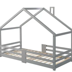 Enfant Okwish Lit enfant 90 x 200 cm - Lit Cabane avec Cheminée Antichute - Bois de Pin - Sans Matelas - Gris
