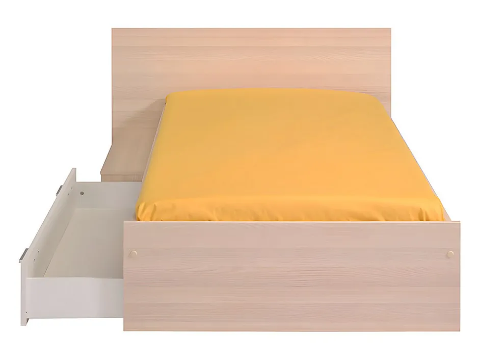 Enfant Vente-unique Lit enfant 90 x 190 cm avec 1 tiroir - Coloris : Naturel et blanc - IPLIA