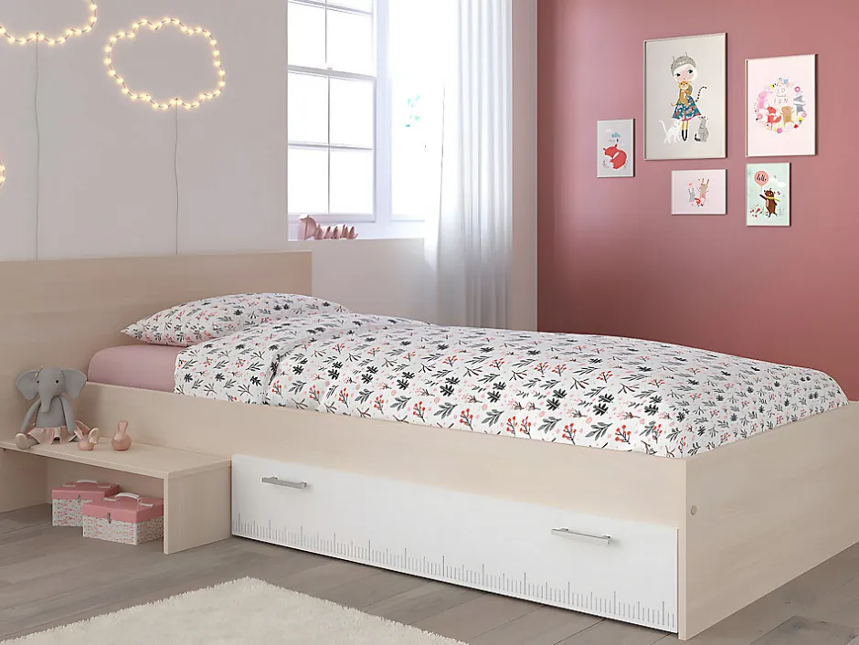 Enfant Vente-unique Lit enfant 90 x 190 cm avec 1 tiroir - Coloris : Naturel et blanc - IPLIA