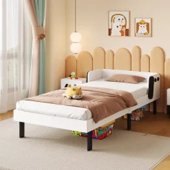 ProximaX Lit enfant 90 x 200 cm, en forme de chiots, cadre de lit en bois massif, avec sommier à lattes, sans matelas, Blanc Discount