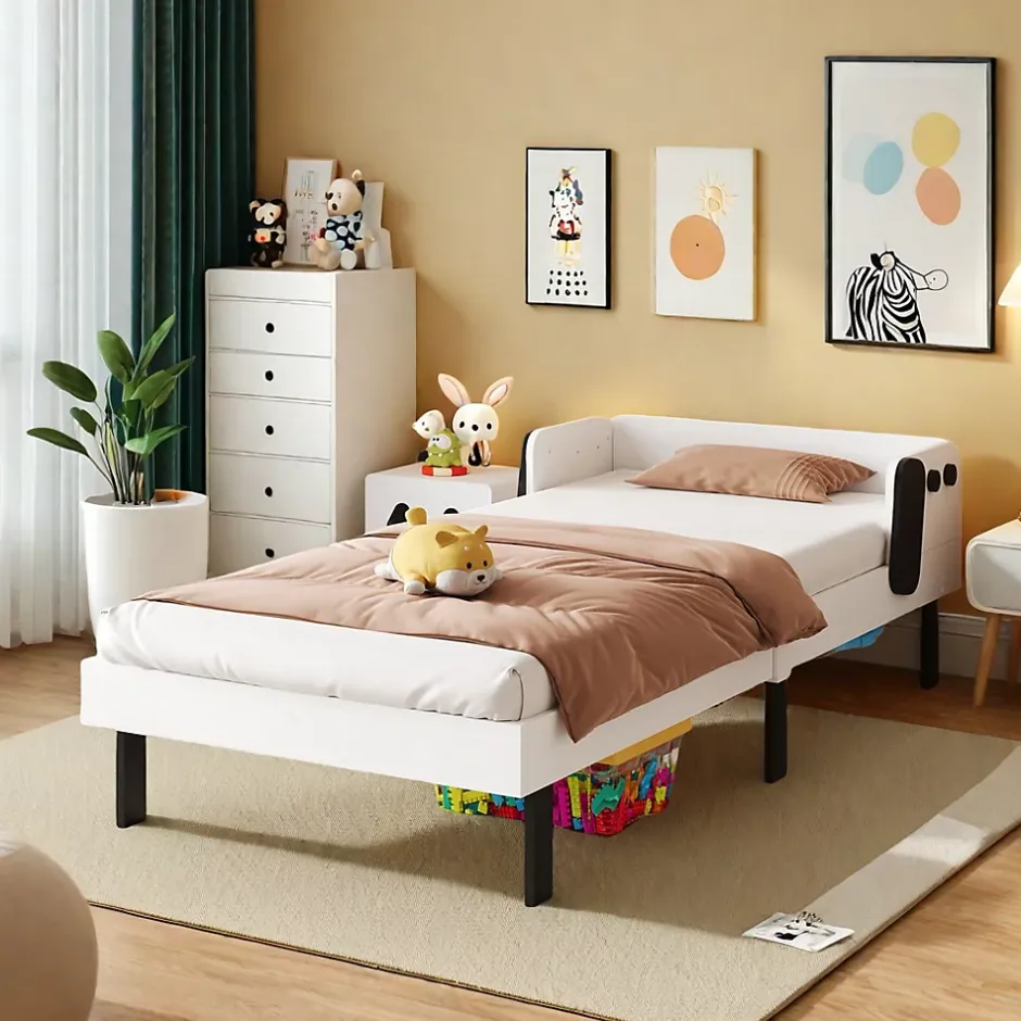 ProximaX Lit enfant 90 x 200 cm, en forme de chiots, cadre de lit en bois massif, avec sommier à lattes, sans matelas, Blanc Discount