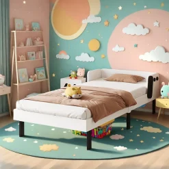 ProximaX Lit enfant 90 x 200 cm, en forme de chiots, cadre de lit en bois massif, avec sommier à lattes, sans matelas, Blanc Discount