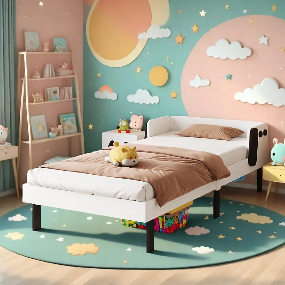 ProximaX Lit enfant 90 x 200 cm, en forme de chiots, cadre de lit en bois massif, avec sommier à lattes, sans matelas, Blanc Discount