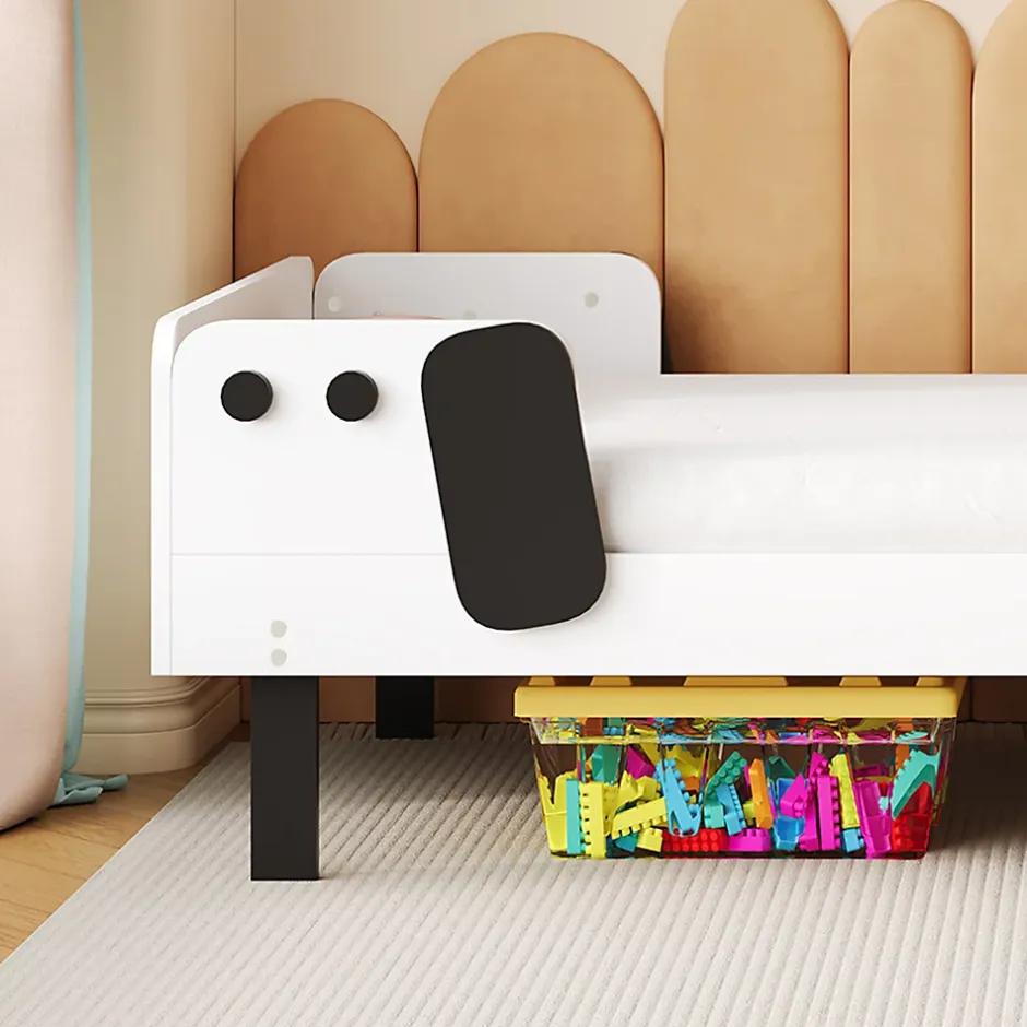 ProximaX Lit enfant 90 x 200 cm, en forme de chiots, cadre de lit en bois massif, avec sommier à lattes, sans matelas, Blanc Discount