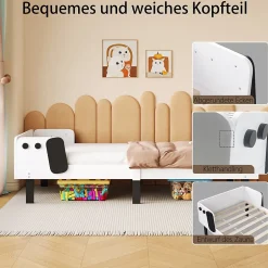 ProximaX Lit enfant 90 x 200 cm, en forme de chiots, cadre de lit en bois massif, avec sommier à lattes, sans matelas, Blanc Discount