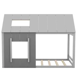 Enfant Blackcolors Lit enfant 90 x 200 cm en forme de maison, gris foncé et gris clair