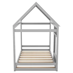 Enfant Blackcolors Lit enfant 90 x 200 cm en forme de maison, gris foncé et gris clair