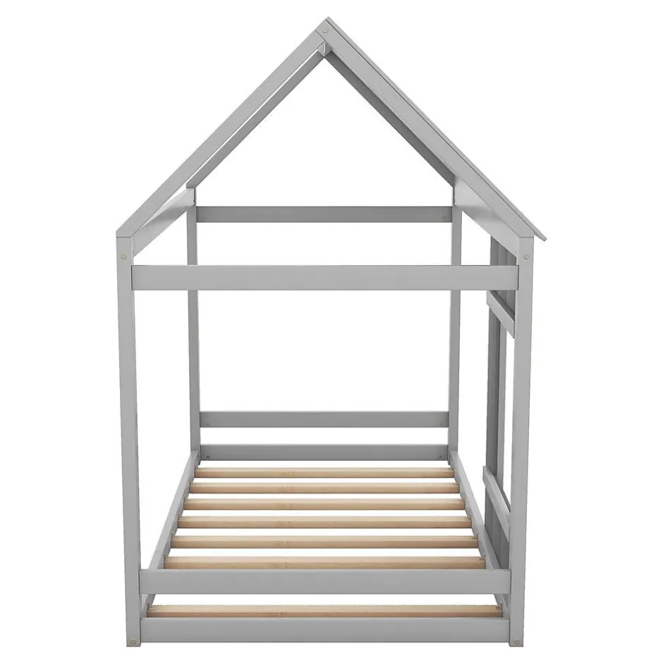 Enfant Blackcolors Lit enfant 90 x 200 cm en forme de maison, gris foncé et gris clair