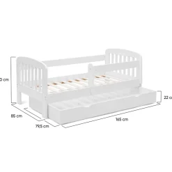 IDMarket Lit enfant 80 x 160 cm LILIA 1 tiroir de rangement avec sommier et barrières New