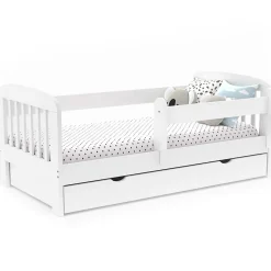 IDMarket Lit enfant 80 x 160 cm LILIA 1 tiroir de rangement avec sommier et barrières New