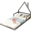 Enfant Blackcolors Lit enfant 90 x 200 cm, lit plat en forme de maison, pin gris,